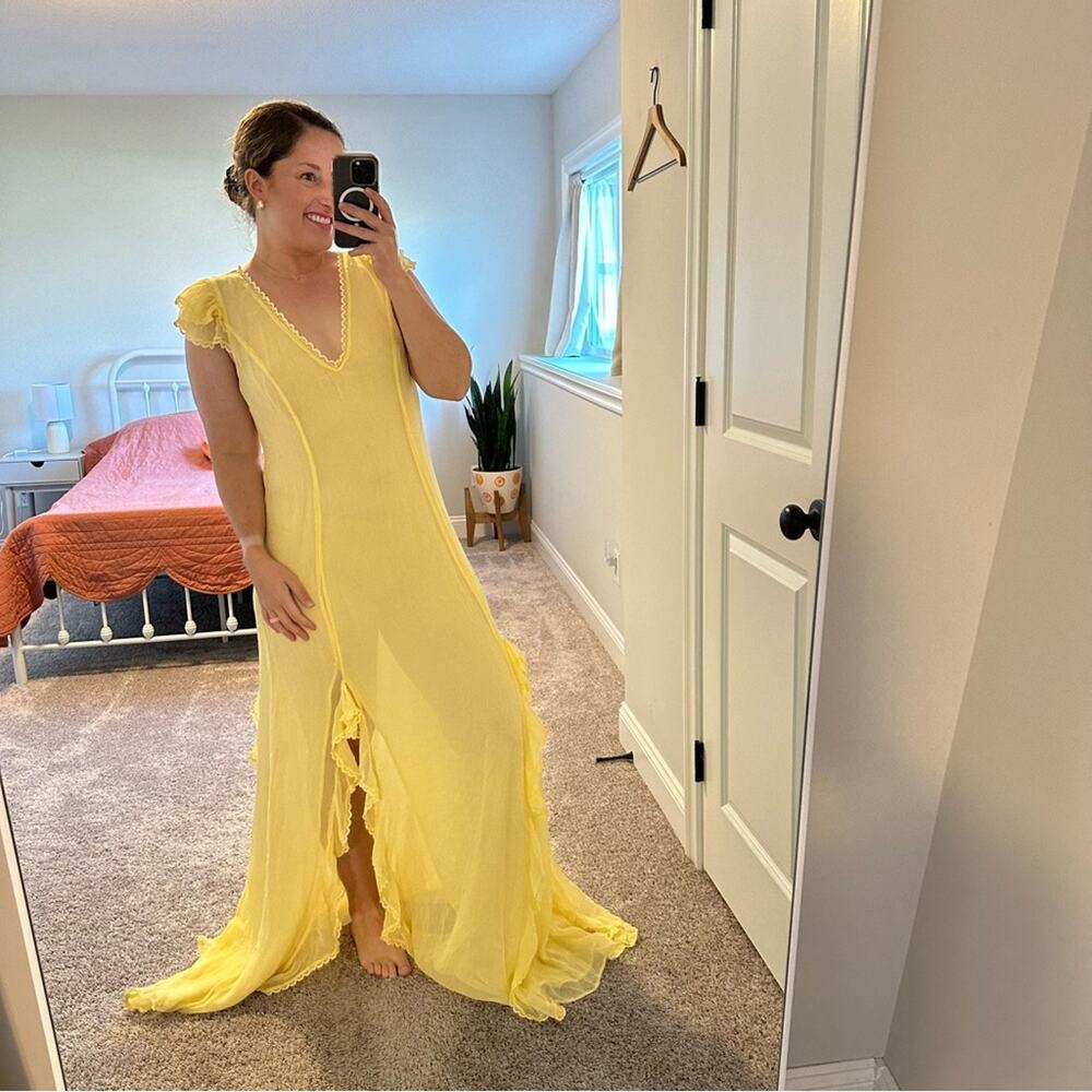 Tularosa Yellow Lace Sexy Maxi Dress Gown Large - Picture 2 of 13